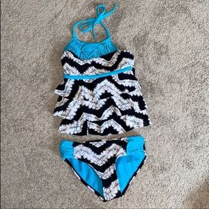 Justice tankini 7 swimsuit black blue girls halter